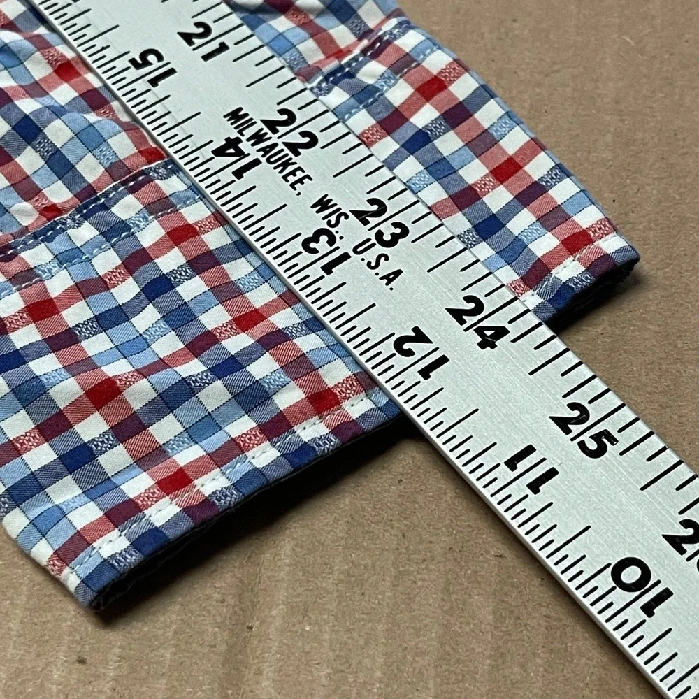 Banana Republic Men's M Camden Fit‎ Shirt Red/Blue Gingham Textured Oxford EUC